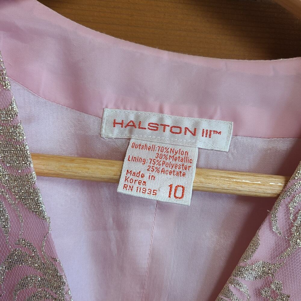 Vintage Halston Dress Pink Gold Lace Drop Waist Vneck Midi 10 Feminine Retro - Picture 4 of 5